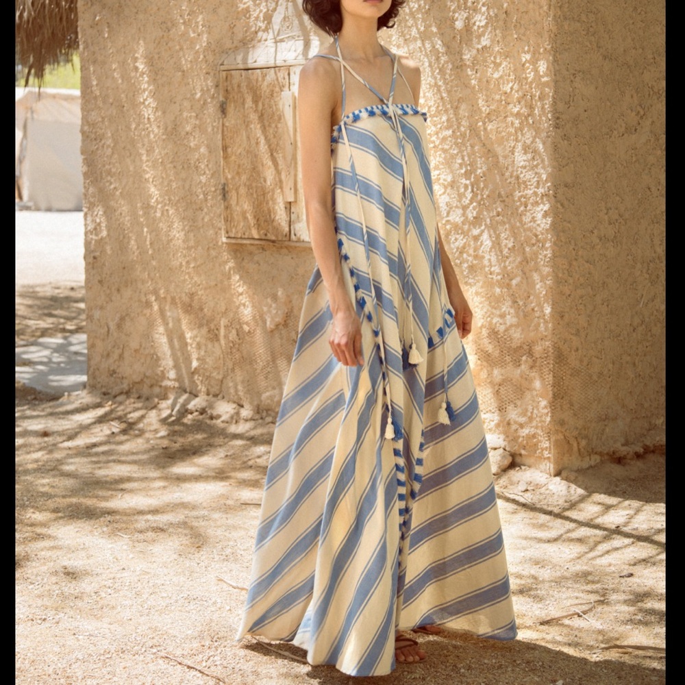 Dodo Bar Or Pedro tassel-embellished striped cotton dress M